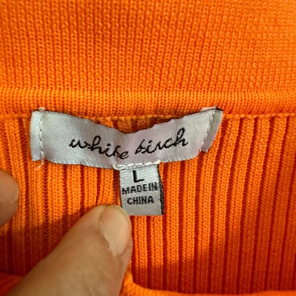 Women's White Birch Bright Orange Cropped LS Sweater Casual Collared Polo Sz L - Picture 5 of 7